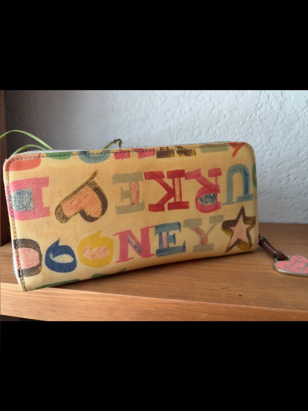 Dooney & Bourke Yellow Multicolor Letter-Print Zip Wallet